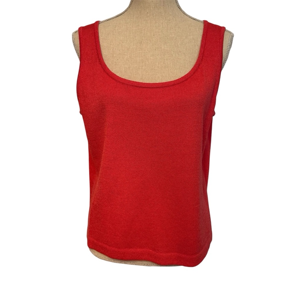 ST. JOHN WOMENS SWEATER SLEEVELESS SANTANA KNIT SCOOP NECK SALMON PINK ORANGE L